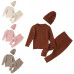 Girls Autumn Winter Sweater Set Ribbed Elastic Knit Clothes Outfit Solid Tops 